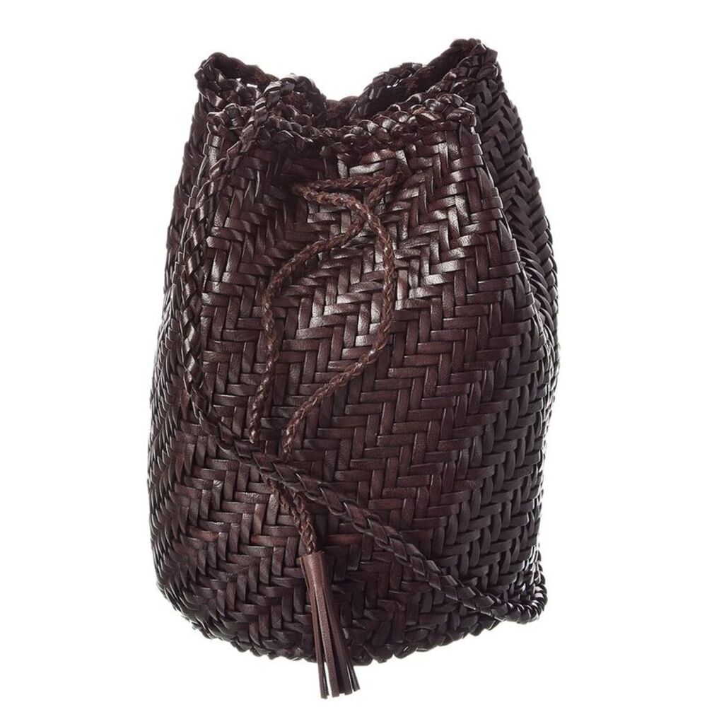 Dragon Diffusion Pompom Double Jump Leather Bucket Bag, Brown